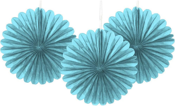 Pack of 3 Terrific Teal Solid 6" Tissue Paper Fans