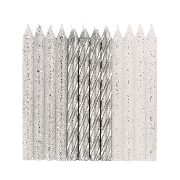 Pack of 24 Assorted Glitter and Silver Spiral Birthday Candles