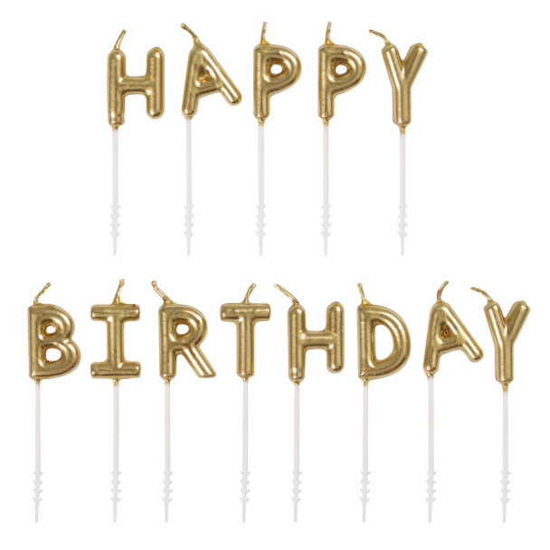 Gold "Happy Birthday" Letter Pick Birthday Candles