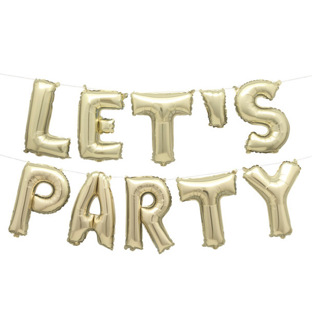 Gold "Let's Party" 14" Foil Letter Balloon Banner Kit
