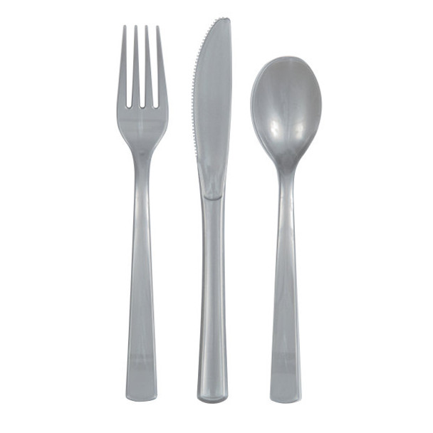 Pack of 18 Silver Solid Assorted Plastic Cutlery