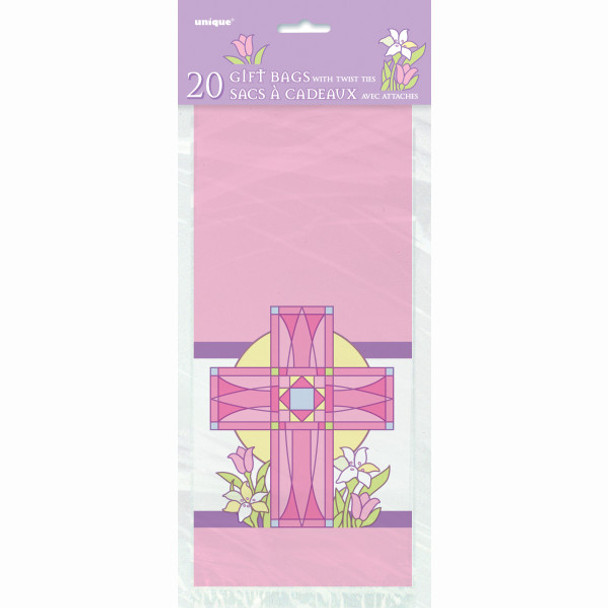 Pack of 20 Sacred Cross Pink Cellophane Bags