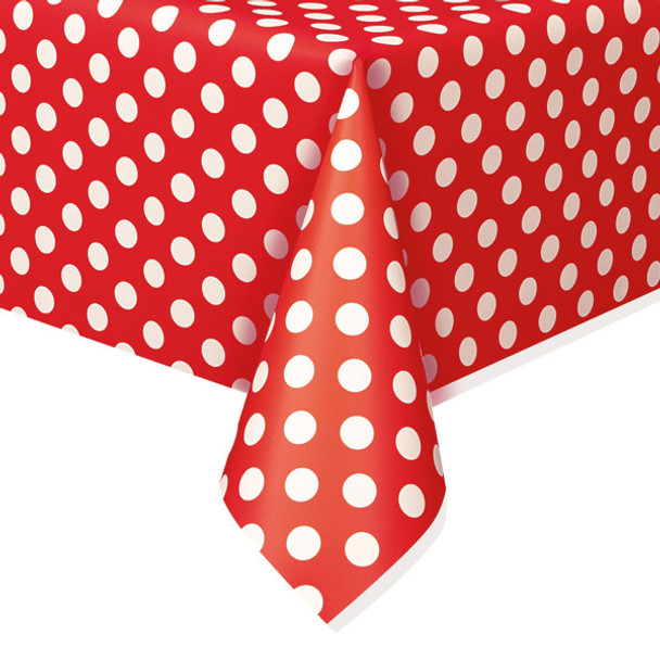 Ruby Red Dots Rectangular Plastic Table Cover, 54"x108"