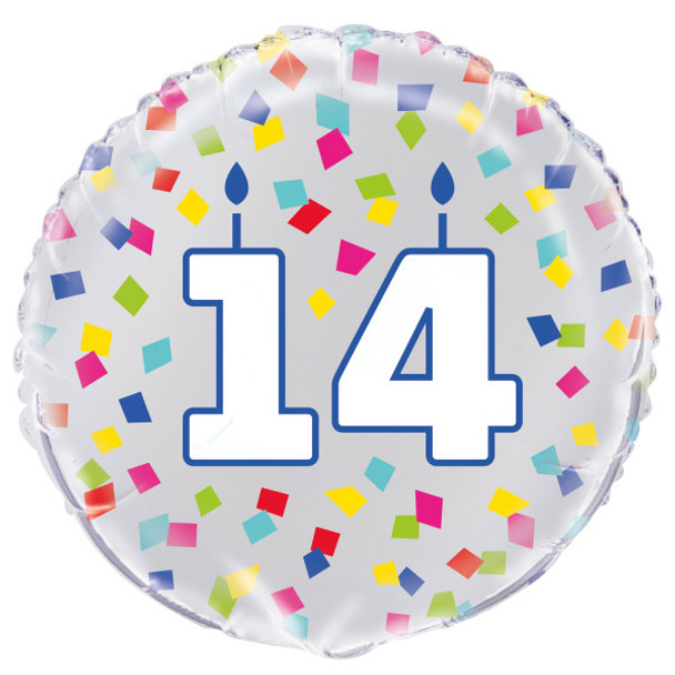 Rainbow Confetti Birthday Number 14 Round Foil Balloon 18"