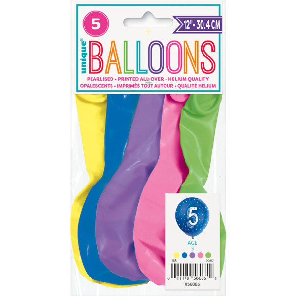 Pack of 5 Number 5 12" Latex Balloons