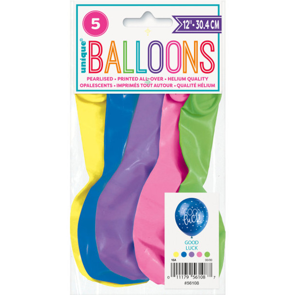 Pack of 5 Good Luck 12" Latex Balloons