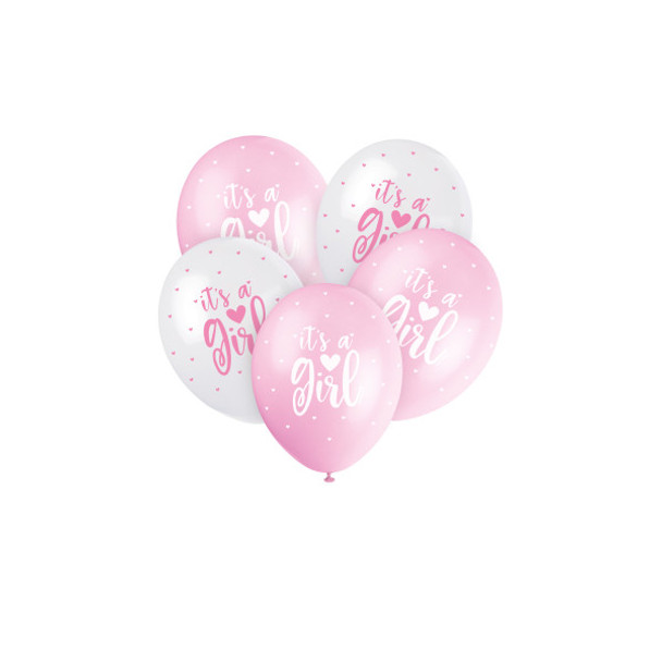 Pack of 5 Pink "It's a Girl" 12" Latex Balloons