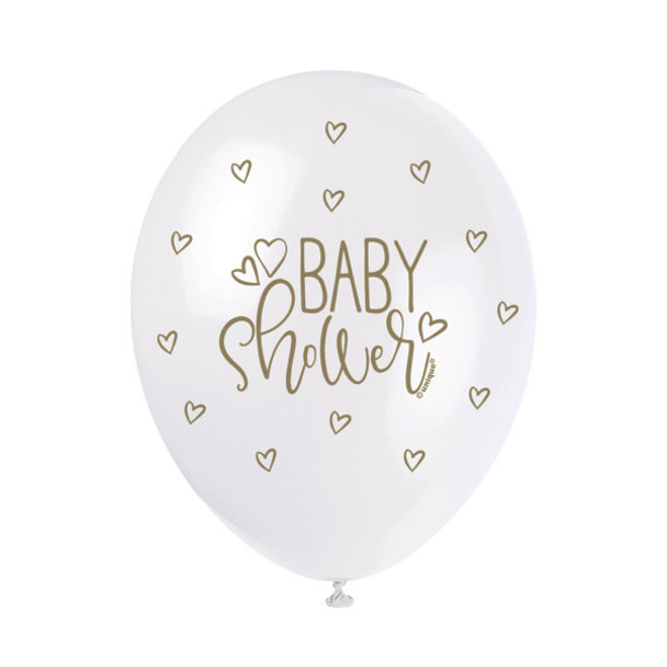 Pack of 5 Gold Baby Shower 12" Latex Balloons
