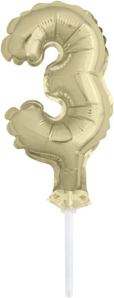 Gold Foil Number 3 Balloon Cake Topper 5"