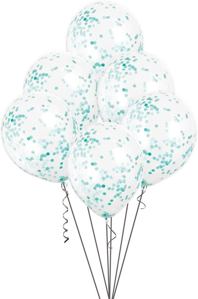 Pack of 6 Clear Latex Balloons with Caribbean Teal Confetti 12"