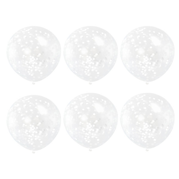 Pack of 6 Clear Latex Balloons with White Confetti 12"