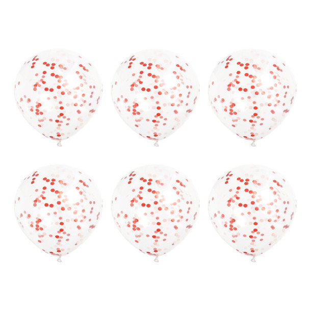 Pack of 6 Clear Latex Balloons with Ruby Red Confetti 12"