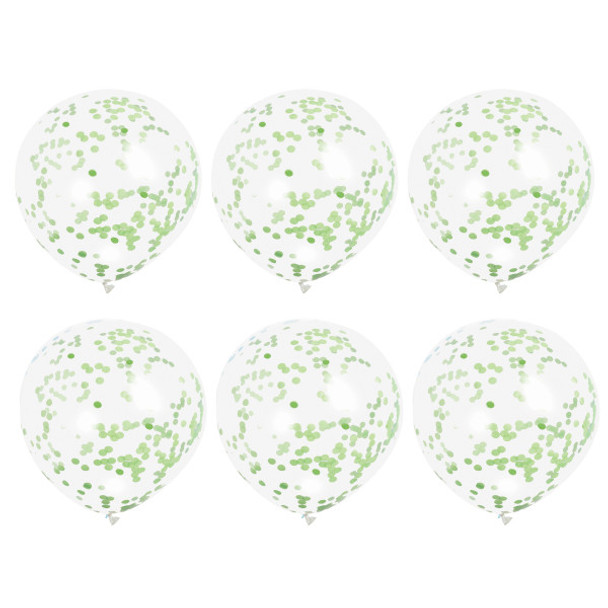Pack of 6 Clear Latex Balloons with Lime Green Confetti 12"