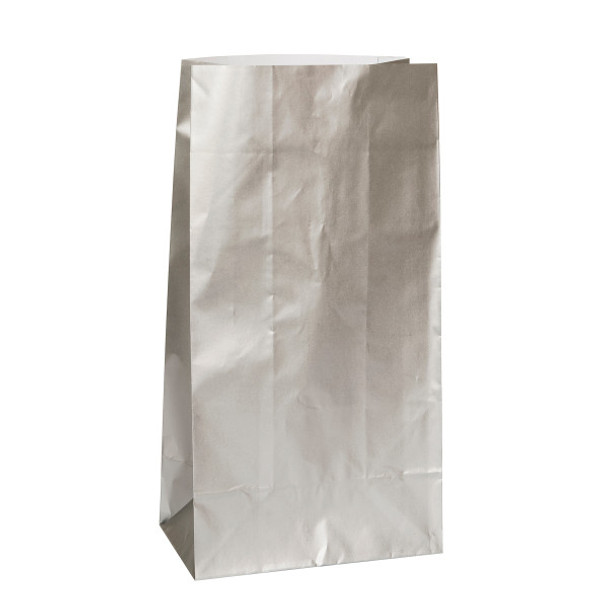 Pack of 10 Silver Metallic Paper Party Bags