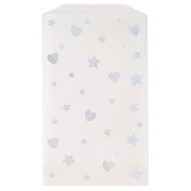 Pack of 8 Iridescent Hearts and Stars Glassine Treat Bags