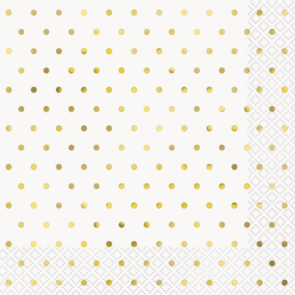 Pack of 16 Elegant Gold Foil Dots Luncheon Napkins