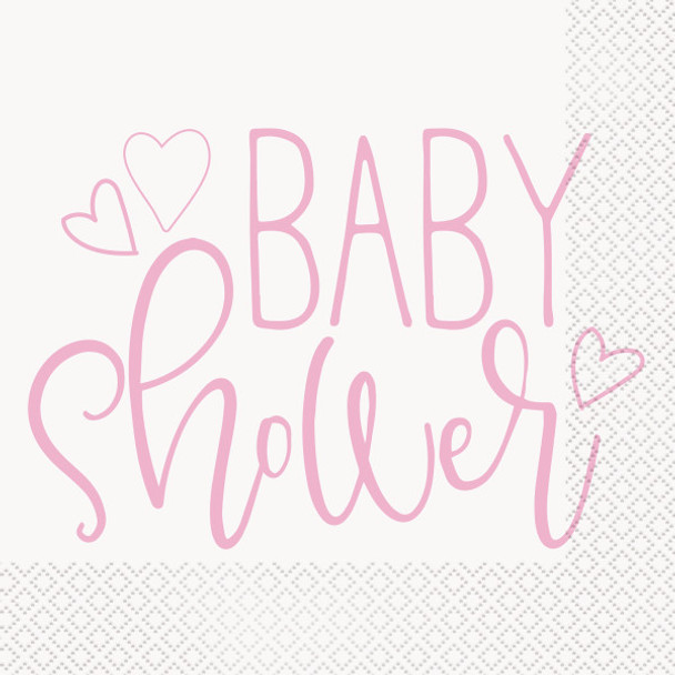 Pack of 16 Pink Hearts Baby Shower Luncheon Napkins