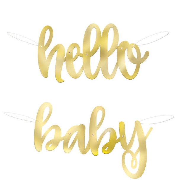 3.5ft "Hello Baby" Gold Baby Shower Foil Script Banner