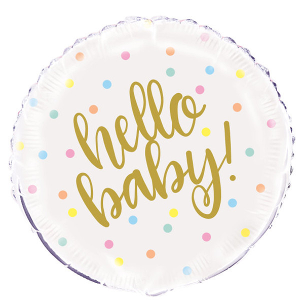 "Hello Baby" Gold Baby Shower Round Foil Balloon 18"