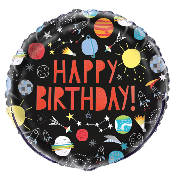 Outer Space Happy Birthday Round Foil Balloon 18"