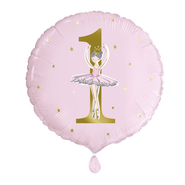 Ballerina Pink & Gold 1st Birthday Round Foil Balloon 18"