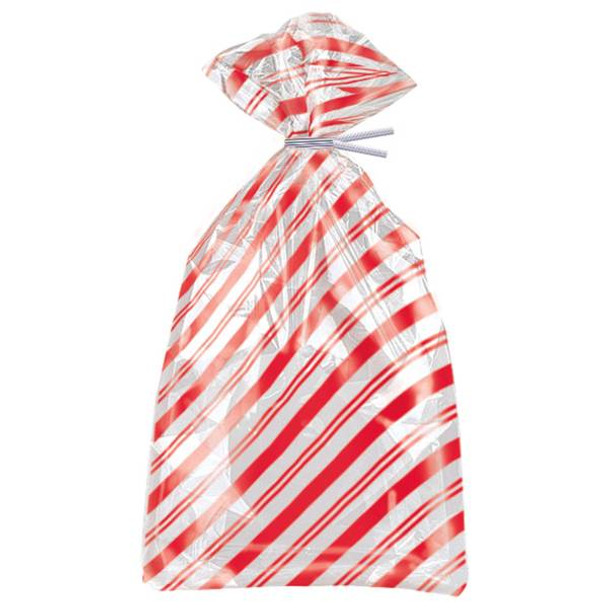Pack of 20 Red Stripes Snowman Cellophane Bags, 5"x11"