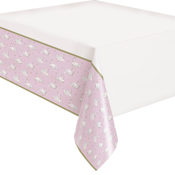 Swan Pink Birthday Plastic Table Cover, 54"x84"