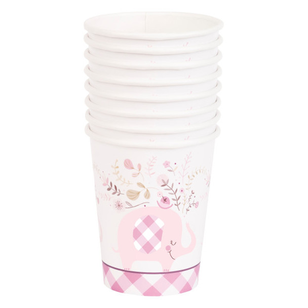 Pack of 8 Pink Floral Elephant 9oz Paper Cups