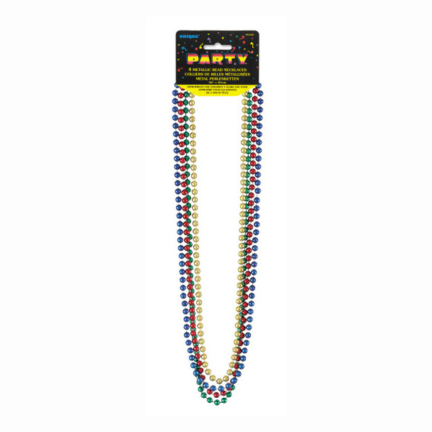 Pack of 4 32" Assorted Colours Metallic Bead Necklaces