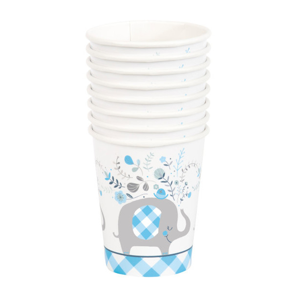 Pack of 8 Blue Floral Elephant 9oz Paper Cups