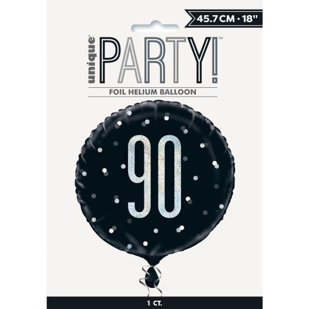 Birthday Glitz Black & Silver Number 90 Round Foil Balloon 18"