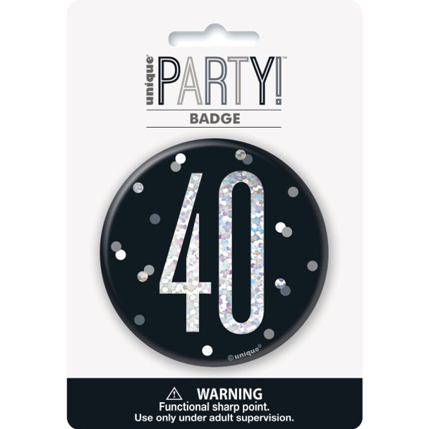 Glitz Black & Silver Birthday Badge 40