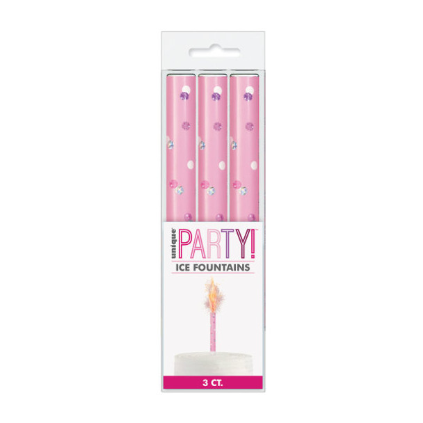 Pack of 3 Birthday Pink Glitz Ice Fountains Cake Candles {DNLE}