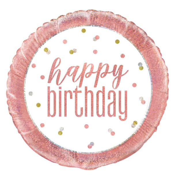 Happy Birthday Glitz Rose Gold Round Foil Balloon 18"