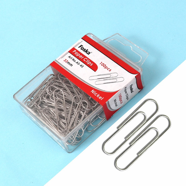 Pack of 100 Nickel Paper Clips 33mm