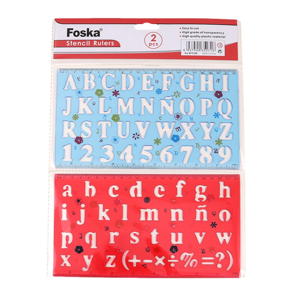 Pack of 2 Transparent Plastic Uppercase Lowercase Stencil Ruler Set