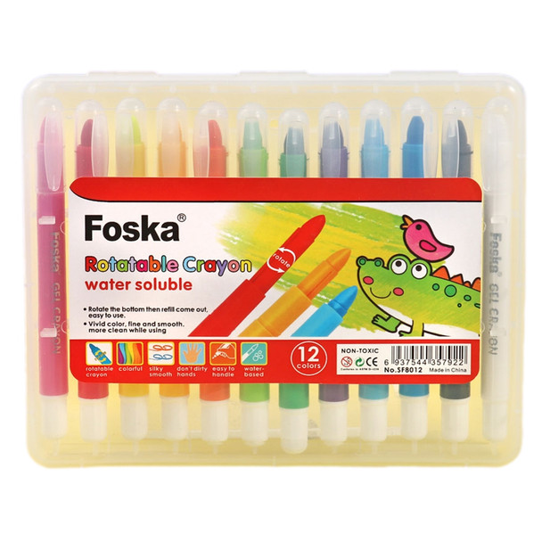 Pack of 12 Coloured Water Soluble Twist Up Gel Superior Quality Silky Paint Crayons