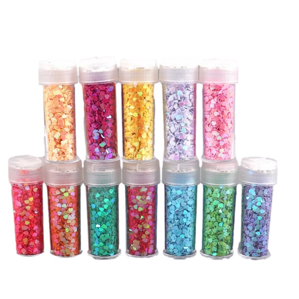 Pack of 12 Assorted Colors Cosmetic Puff Heart Shape Glitter 7g