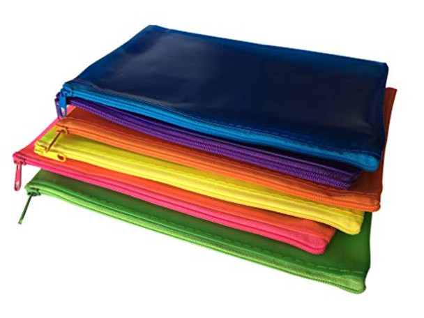 6 x Assorted Frosted Colour 8x5" Pencil Cases - See Through Exam Clear Translucent