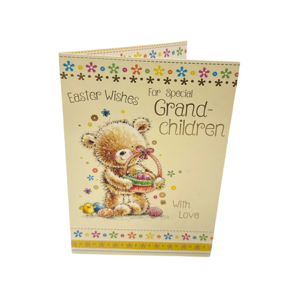 For Grandchildren Cute Teddy & Eggs Design Easter Card
