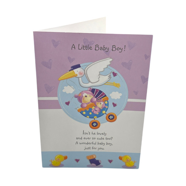 Soft Purple Colour Scattered Hearts Design Baby Boy Greeting Card