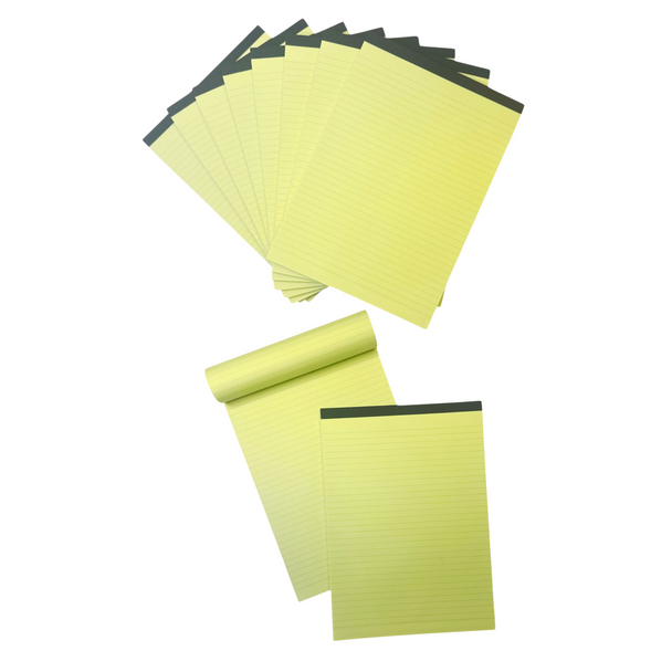 Pack of 10 160 Pages A4 Yellow Feint Ruled Board Back Memo Pads by Janrax