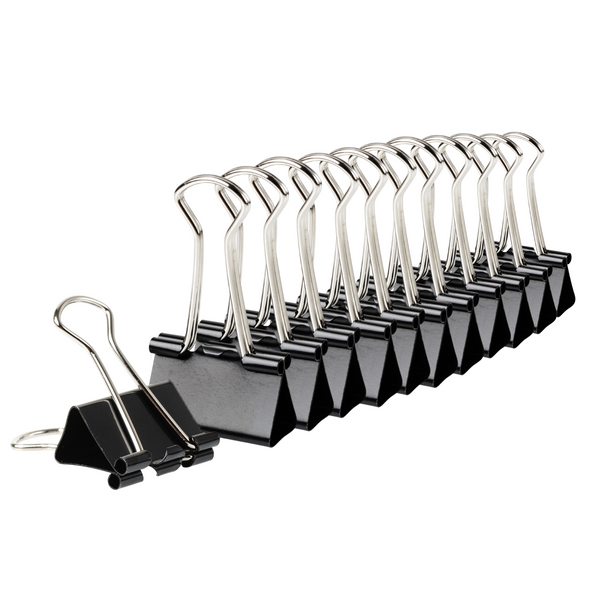 Pack of 12 32mm Black Foldback Binder Clips