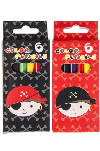 12 Pack of 6 Pieces Pirate Design Colored Pencils 9cm