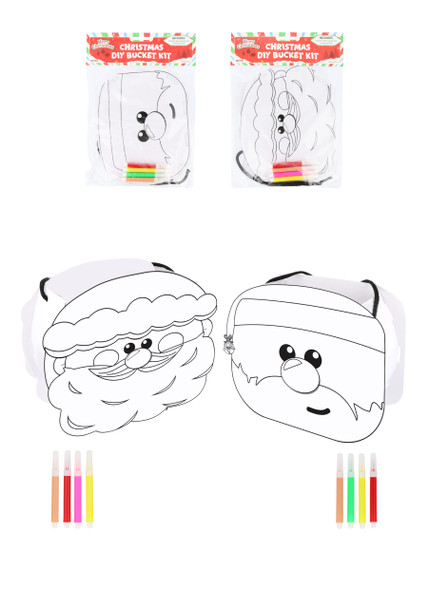 Pack of 12 Christmas DIY Bucket Kits with 4 Colouring Pens