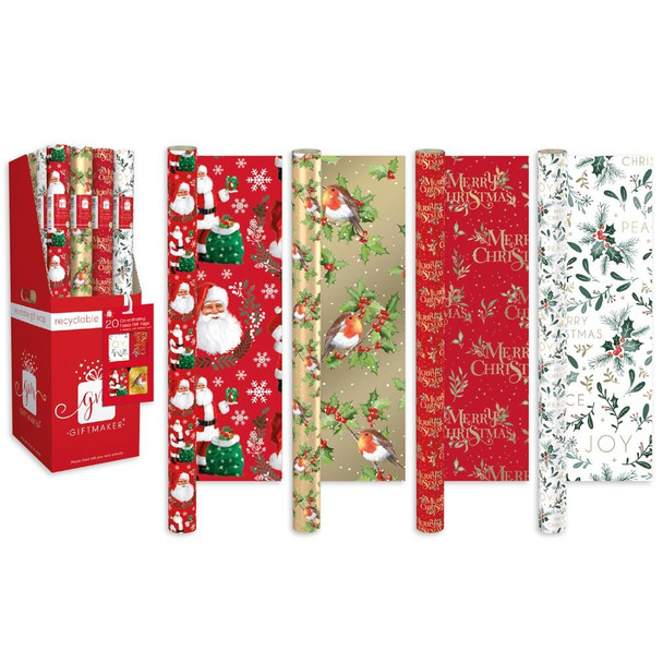 Pack of 4 7m Traditional Festive Christmas Gift Wrap Rolls