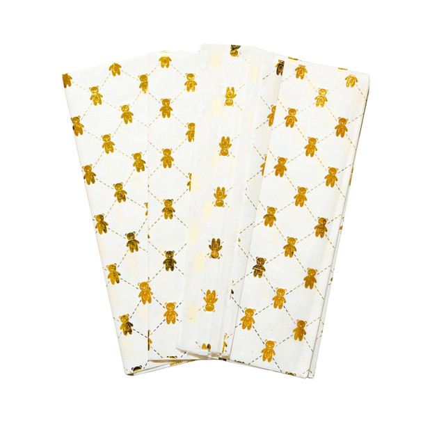 Pack of 10 Teddy Bear Luxury Gold Metallic Plastic-Free 18gsm Tissue Paper Sheets 50x70cm - Patterned Tissue Paper for Xmas, New Year, Party, Wedding, Birthday Packing Present Gift Box DIY Art Crafts