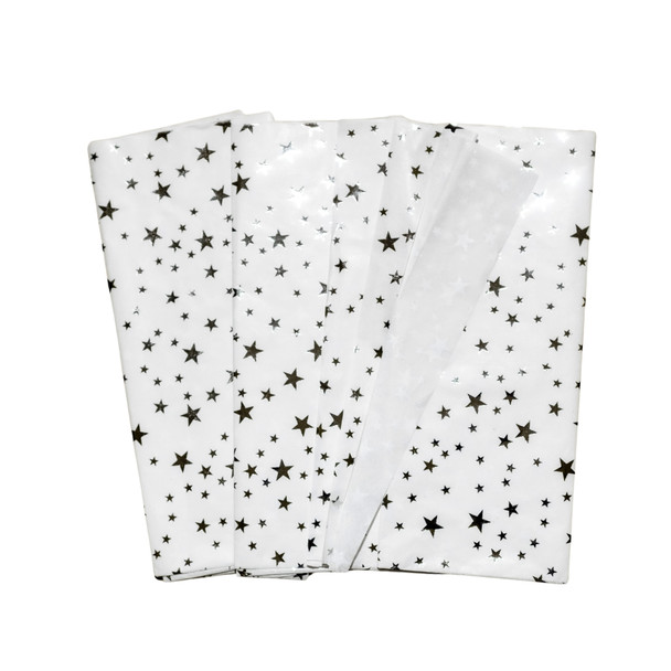 Pack of 10 Stars Luxury Silver Metallic Plastic-Free 18gsm Tissue Paper Sheets 50x70cm - Patterned Tissue Paper for Xmas, New Year, Party, Wedding, Birthday Packing Present Gift Box DIY Art Crafts