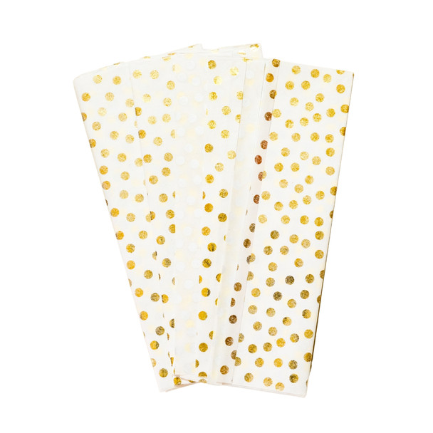 Pack of 10 Polka Dots Luxury Gold Metallic Plastic-Free 18gsm Tissue Paper Sheets 50x70cm