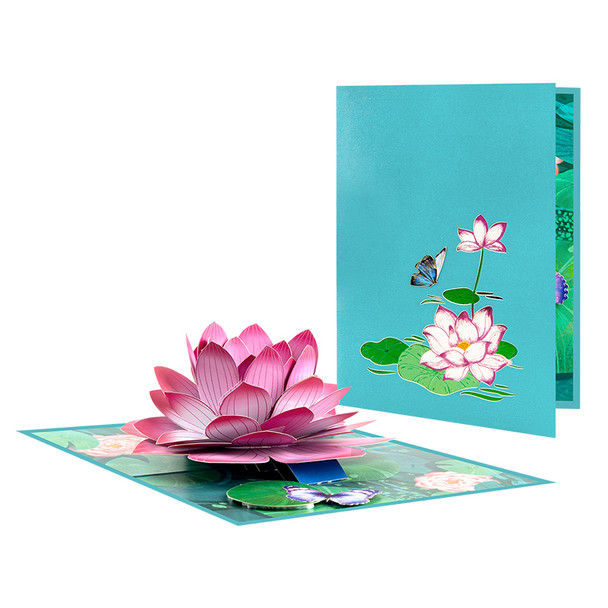 Floating Grace Pink Lotus 3D Pop Up Greeting Card - Birthday Mother Anniversary Valentine's Day